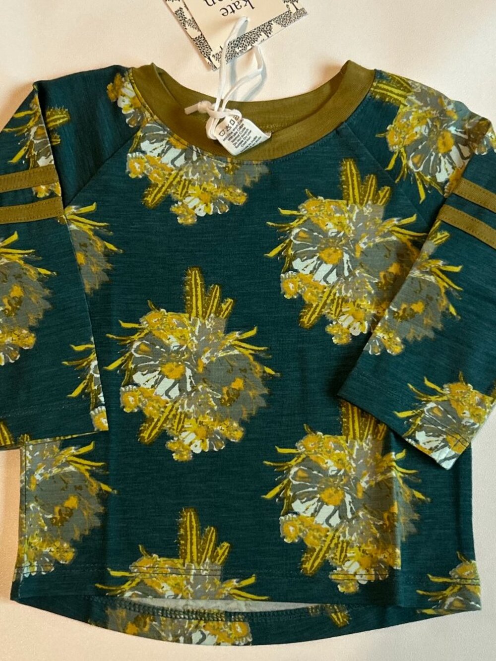 NWT Kate Quinn 6-12M Bamboo Floral Tee Teal Green Cactus 70s Ranch